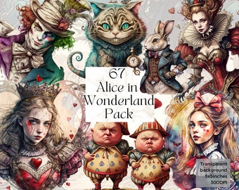 Acuarela Alicia en el País de las Maravillas Clipart, Alicia imprimible en la frontera Cuento de hadas svg png impresión de invitación de arte, Fantasy Junk Journal Ephemera