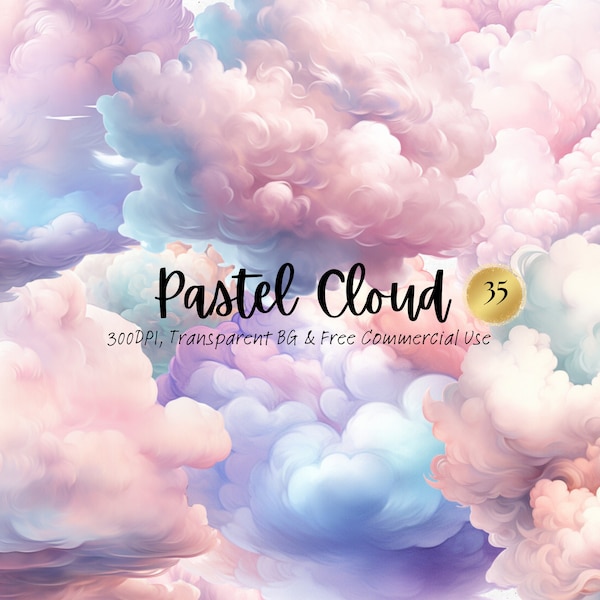 Watercolor Pastel Cloud clipart, Printable Colorful Sky Heaven Png, Christian 1st Heaven Art Print Digital Download Svg Free Commercial Use