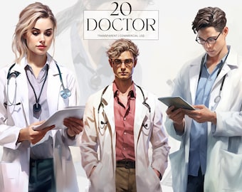 Watercolor Doctor clipart, Printable Medical Professional Jobs Png, Healthcare Occupation Art Print Digital Download Svg Commercial Use