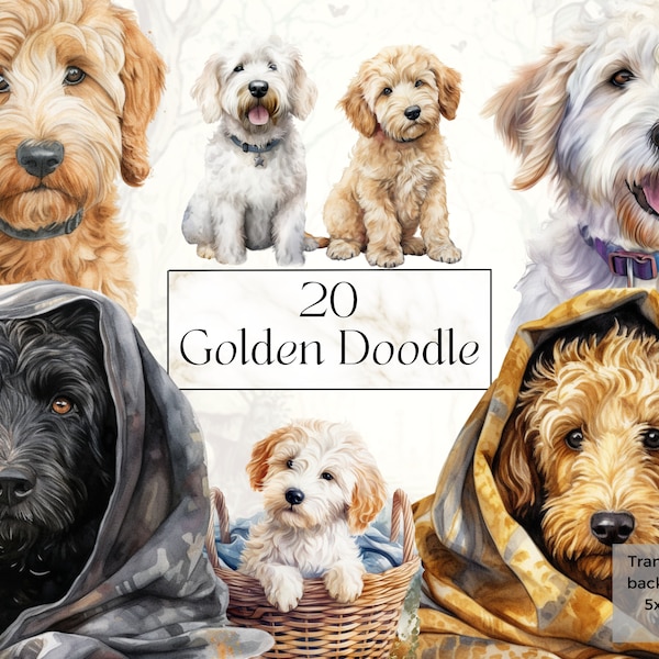 Watercolor Goldendoodle Png Clipart, Printable Poodle Mix Dog Mom Lover Art Print Gift, Animal Junk Journal Ephemera, Cute Little Puppy Pet