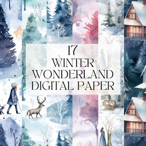 Akwarela Zimowa Kraina Czarów Cyfrowy Papier Clipart, Wydrukowalny Snowy Paradise Realm Png, Frozen Art Print Cyfrowe Pobieranie Svg Komercyjne Wykorzystanie