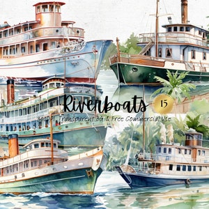 Aquarelle Riverboats Clipart, Imprimable Going Merry Png, Voilier Fantasy Cruise Ship Art Print Téléchargement numérique Svg Utilisation commerciale gratuite