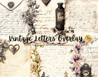 Watercolor Vintage Letters clipart, Printable Classic Retro Mail Png, Old School Art Print, Victorian Digital Download Svg Commercial Use