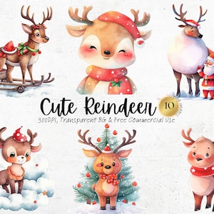 Aquarell Baby Rentier Clipart druckbare Weihnachten Waldtier Weihnachten Winter Dusche Einladung Dekor digitaler Download, kommerzielle Nutzung