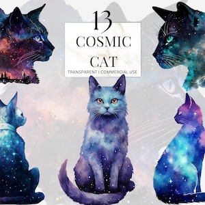 Aquarell Cosmic Cat Clipart druckbare Fantasy himmlische Hexe Kätzchen Kitty Junk Journal handgemachter digitaler Download Kommerzielle Nutzung SVG Png