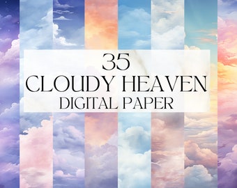 Watercolor Cloudy Heaven Digital Paper, Printable Fantasy Fairytale Png Magical Heaven Horizon Art Print Digital Download Svg Commercial Use