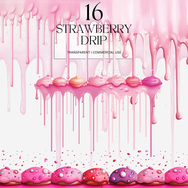 Pink Watercolor Drip Clipart, Printable Paint Splash Png, Strawberry Glaze Dripping Overlay Paint Junk Journal Handmade Digital Download Svg