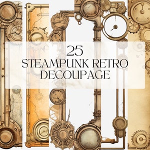 Aquarelle Steampunk Retro Decoupage Clipart Imprimable vintage Clockwork Png Mechanical Frames Art Print Digital Download Svg Utilisation commerciale