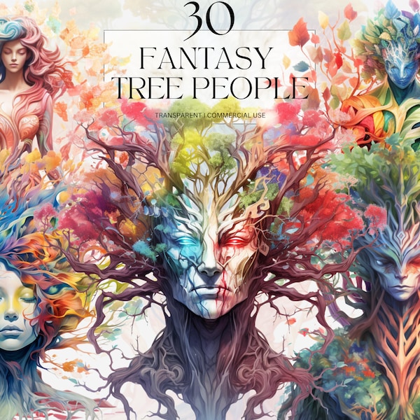 Aquarel Fantasy Tree mensen clipart, afdrukbare Fairy menselijke overwoekerd PNG mystieke aardbewoner Art Print digitale download SVG commercieel gebruik