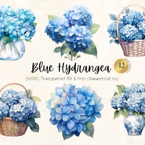 Watercolor Blue Hydrangea Clipart Printable Flower Dusty Blue Wedding Garden Flower Botanical Junk Journal Homemade Svg Png Digital download
