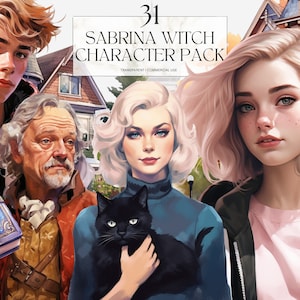 Acuarela Sabrina Witch clipart, Imprimible Modern Teenage Witchcraft Png, Teenage Mage Art Print Descarga digital Svg Uso comercial