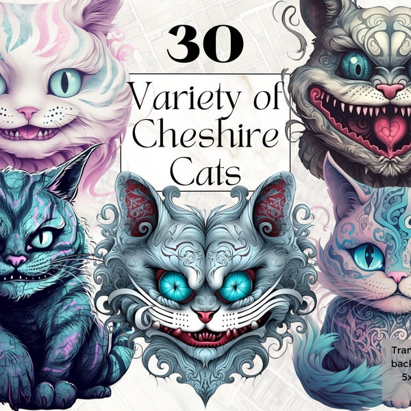 Cheshire Cat Clipart Png, Printable Alice in Wonderland Clipart, Fairytale art print decor svg, Fantasy Junk Journal Handmade, Digital Art