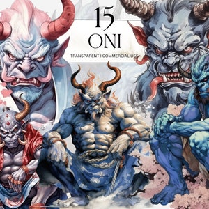 Aquarelle Oni Clipart, démon guerrier japonais imprimable Png, mythologique samouraï indésirable Journal fait à la main en téléchargement numérique utilisation commerciale Svg
