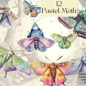 Aquarell Fantasy Pastell Motte Clipart, druckbare Motte Png, Wicca Pagan Witchcraft png, Frühling Junk Journal handgemacht, digitale Schmetterling svg