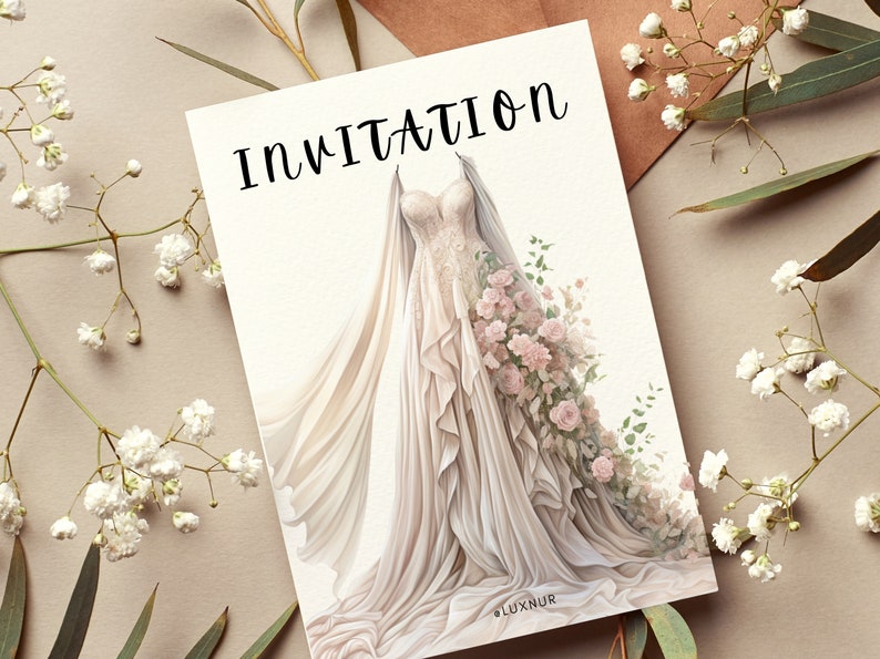 Printable digital instant download png svg, watercolor Boho Wedding Dress Digital Art painting, illustration clipart art prints. Suitable for sublimation design junk journal, scrapbooking, planner stickers, collage, paper crafts n card making.