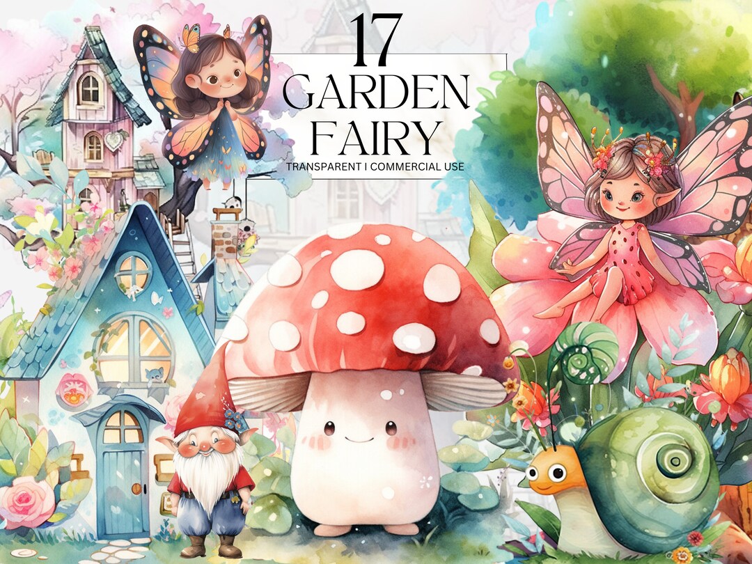 Watercolor Garden Fairy Clipart Printable Floral Forest Kawaii Princess ...