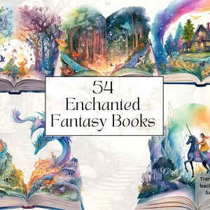 Watercolor Enchanted Fantasy Book Clipart Png, Printable Magical Book Png, Reading Clipart, Library Clipart, Fairytale Junk Journal Handmade