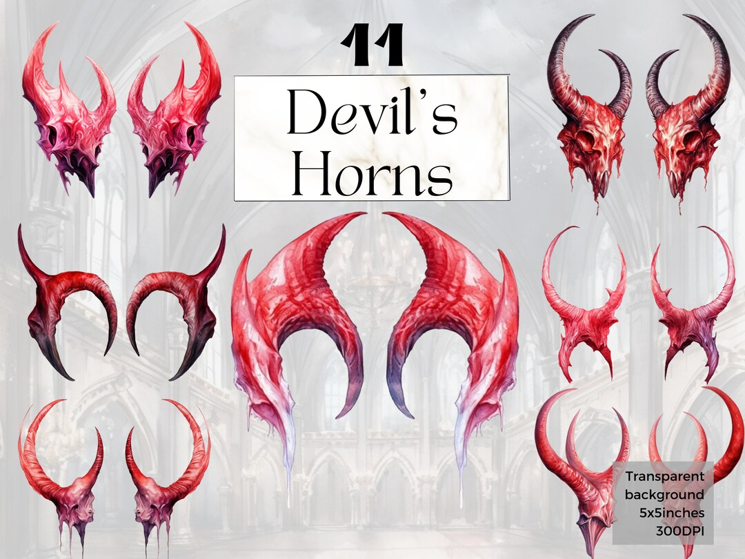 Watercolor Devil Horns Clipart Printable Hell Fallen Angel Png Etsy