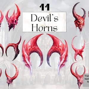 Aquarelle diable cornes Clipart imprimable enfer Fallen Angel Png satanique gothique horreur effrayant Halloween indésirable Journal fait maison chien Clipart Svg
