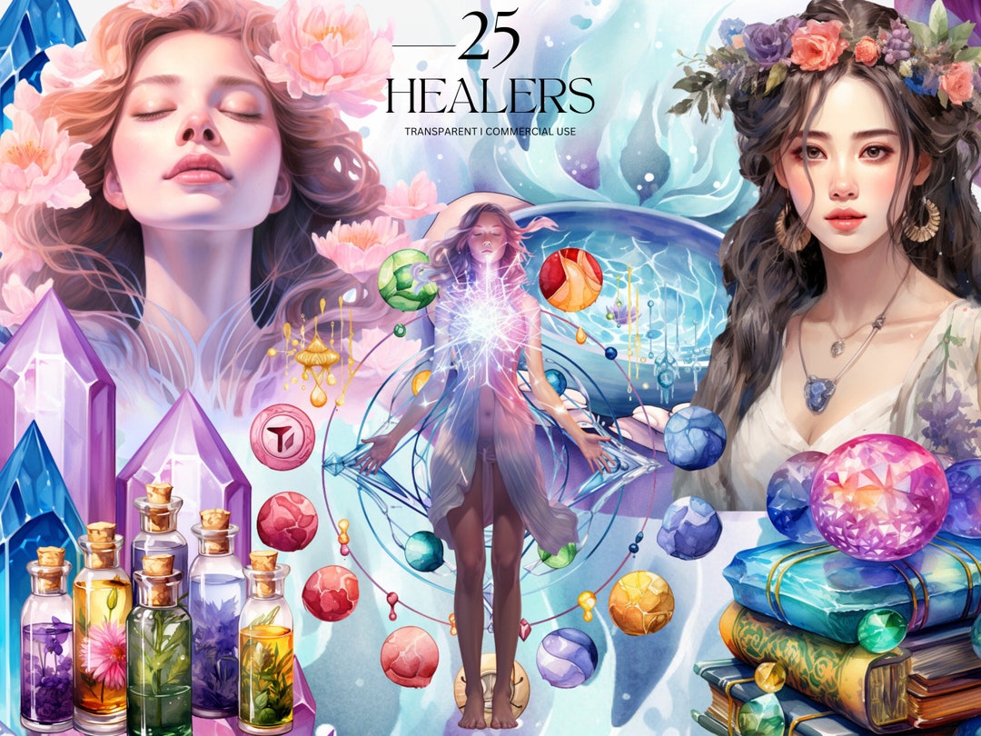 Watercolor Healers Clipart, Printable Enchanted Apothecary Fantasy Png