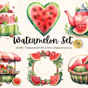 Acuarela Sandía Clipart Imprimible 4 de julio Verano Bebida de fruta fresca Png Descarga digital Diario basura Uso comercial casero Svg