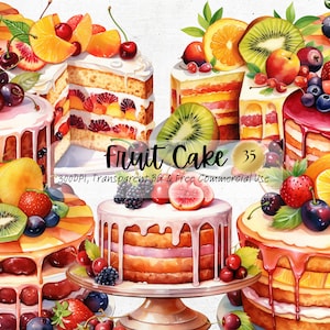 Aquarell Obst Kuchen Clipart, druckbare Urlaub Erdbeer Shortcake Png, Heiligabend Art Print digitaler Download SVG kostenlose kommerzielle Nutzung