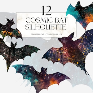 Aquarell kosmische Fledermaus Clipart druckbare Fantasy himmlische Hexe Fledermaus Silhouette Junk Journal handgemacht digitaler Download kommerzielle Nutzung SVG Png