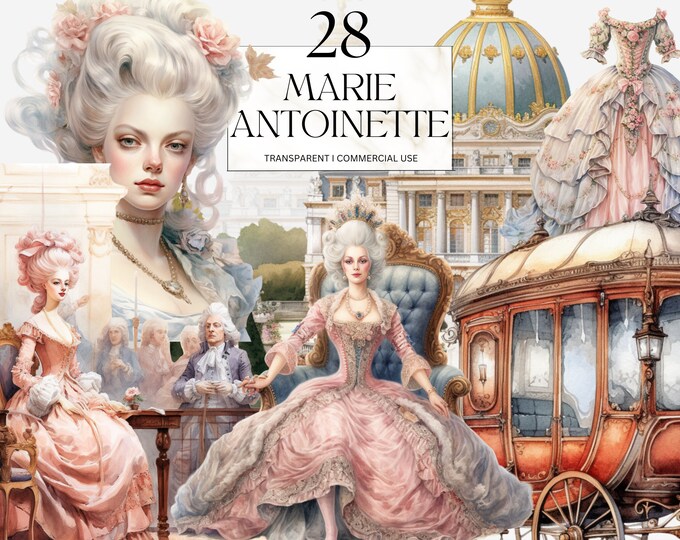 Watercolor Marie Antoinette Clipart, Printable Retro Vintage 17th ...