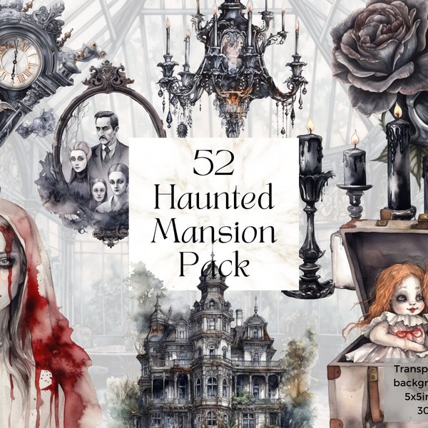 Aquarell Haunted Mansion Png Clipart, druckbare Halloween svg Kunst Druck Dekor Einladung, Horror Gothic Junk Journal Scrapbook Ephemera