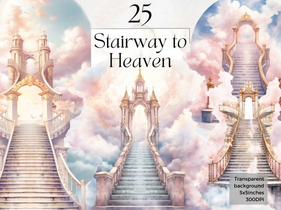 Image of a stairway to heaven with angels and a cross