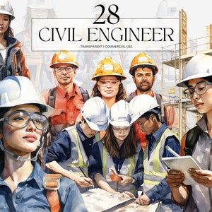 Watercolor Civil Engineer Clipart Printable, Structural Engineer Png, Architect Occupation Art Print Digital Download Svg Commercial Use