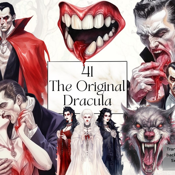 Aquarelle Original Dracula Png Clipart, Printable Horror Storybook Halloween Art Print Decor Svg, Dark Gothic Vampire Junk Journal Ephemera