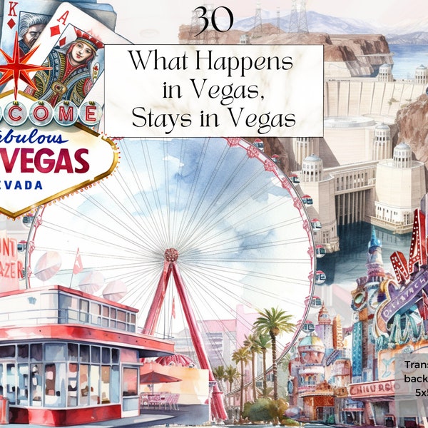 Watercolor Las Vegas Clipart, Vegas Bachelorette / Bachelor Party, Printable Casino Png, Travel Itinerary Art, Digital Free commercial use