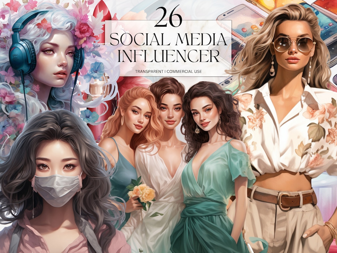 Watercolor Social Media Influencer Clipart, Printable Online Celebrity