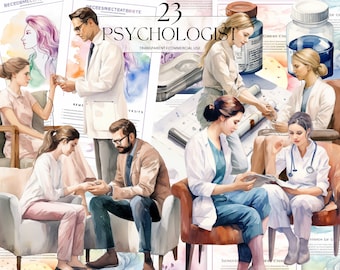 Watercolor Psychologist clipart, Printable Mental Health Professional Jobs Png, Psychiatrist Art Print Digital Download Svg Commercial Use
