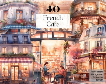 Watercolor French Cafe Clipart, Printable Parisian Restaurant, Cafe interior clipart, Café Window PNG, Food Clipart, Junk Journal Handmade