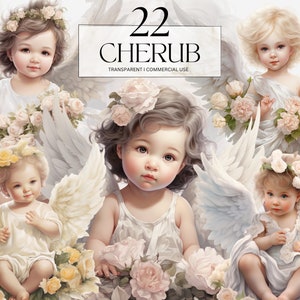 Aquarelle chérubin Clipart, imprimable anges enchantés décorations Png, impression d'Art paradis enfer, ange bébé téléchargement numérique Svg usage commercial