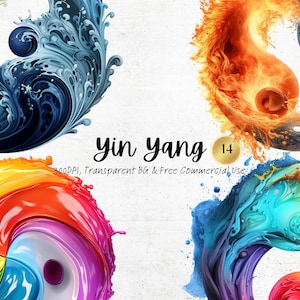 Aquarel Yin Yang Clipart, afdrukbare astrologie lezen Png, hemelse Chinese Zodiac Art Print digitale download Svg gratis commercieel gebruik