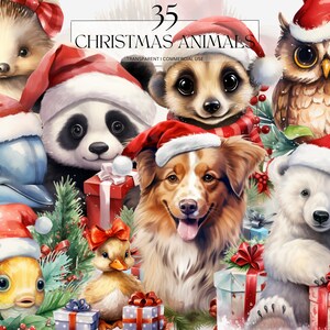 Acuarela Navidad Animales Clipart, Imprimible Animales del Bosque Png, Vacaciones Nochebuena Arte Impresión Digital Descargar Svg Uso Comercial
