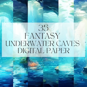 Aquarel Fantasy onderwatergrotten digitaal papier, afdrukbare onderwatergrot Png, mystieke Art Print digitale download Svg commercieel gebruik