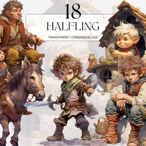 Acuarela Halfling Clipart imprimible mazmorras y dragones DnD RPG juego personaje fantasía arte Png Svg Descarga instantánea