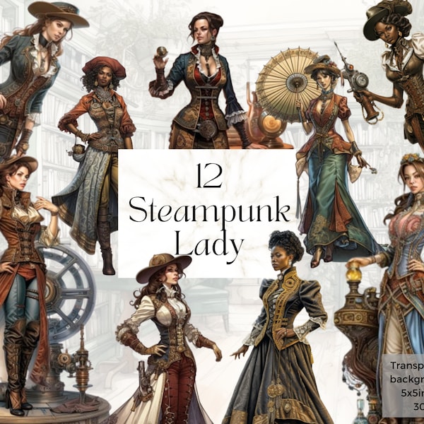 Aquarelle steampunk victorien Lady Png Clipart, oeuvre d'art imprimable femmes filles estampes svg, Fantasy Girls Junk Journal Scrapbook éphémères
