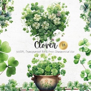 Aquarelle trèfle Clipart, imprimable Fantasy Shamrock Png, trèfle à quatre feuilles botanique impression d'Art en téléchargement numérique Svg à usage commercial gratuit