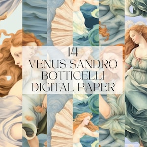 Aquarel Venus Sandro Botticelli digitaal papier, afdrukbare 15e 16e 17e eeuw Png, Retro Art Print digitale download Svg commercieel gebruik