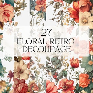 Aquarelle florale rétro serviettage Clipart imprimable botanique floral éphémères Png fleur rétro Art impression téléchargement numérique Svg usage commercial