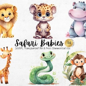 Aquarell Safari Tiere Clipart druckbare afrikanische Dschungel Tier Kunst Baby Dusche Geburtstagseinladung Dekor digitaler Download, kommerzielle Nutzung