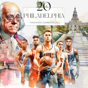 Aquarel Philadelphia Clipart, Afdrukbare Pennsylvania Png, Travel Itinerary Art Print, Verenigde Staten USA Junk Journal Handgemaakte Svg Digital