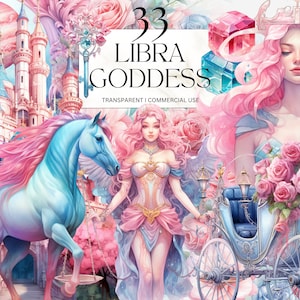 Watercolor Libra Goddess Clipart, Printable Zodiac Sign Astrology, Scale Roses Princess Art Print Digital Download Svg Png Commercial Use