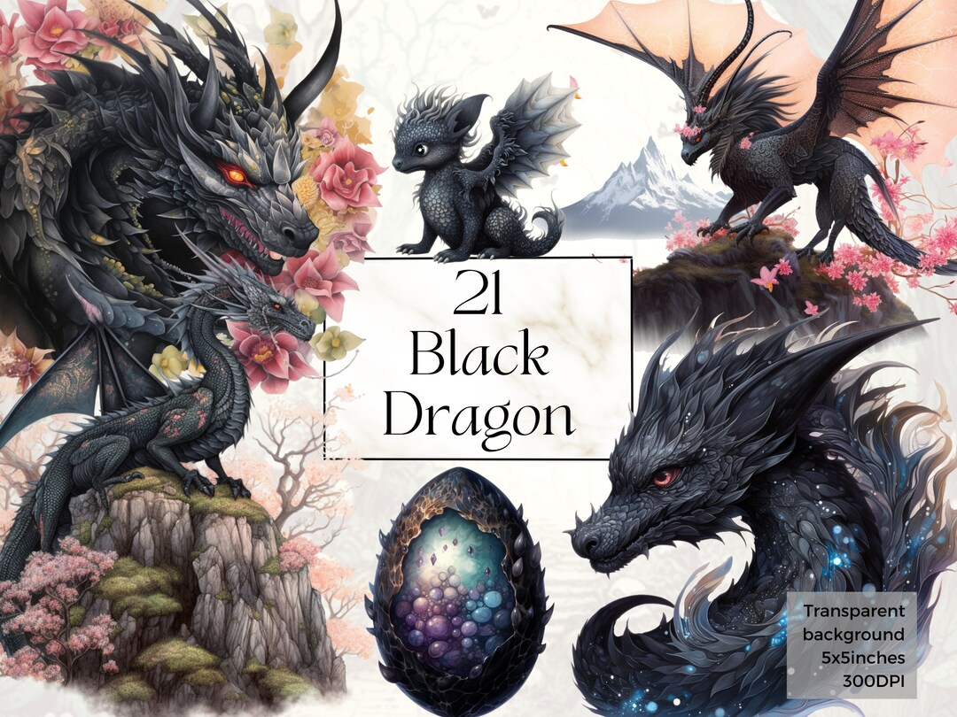 21 Watercolor Black Dragon Clipart Png, Printable Dark Magical Beast ...