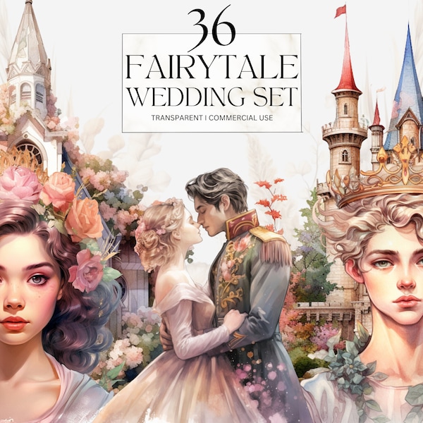 Watercolor Wedding Clipart, Printable Fairytale Wedding Day Print, Bridal Party Invitation png, Love Junk Journal Handmade Digital Download